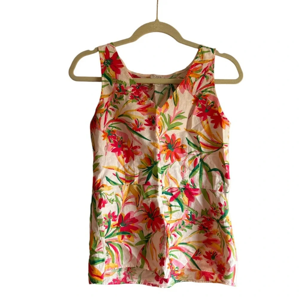 J.CREW TROPICAL FLORAL LINEN TOP